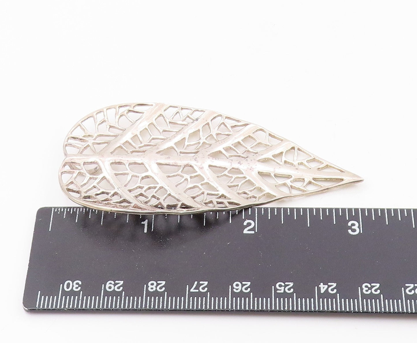 KRISSOS 925 Silver  Vintage Rare Openwork Greece Leaf Drop Pendant  PT21873