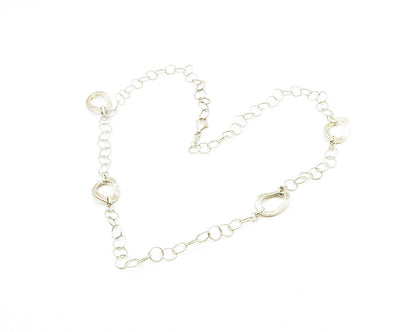 925 Sterling Silver  Vintage Greek Key Circle Link Chain Necklace  NE3088