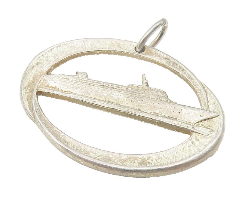 925 Sterling Silver  Vintage S.S. Oceanic Ship Etched Oval Pendant  PT8945
