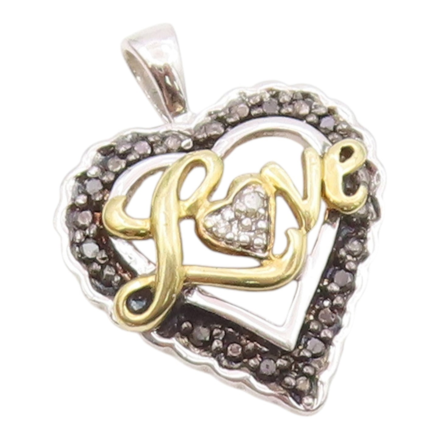 925 Sterling Silver  Genuine Diamonds Two Tone Love Heart Pendant  PT7923