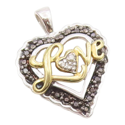 925 Sterling Silver  Genuine Diamonds Two Tone Love Heart Pendant  PT7923