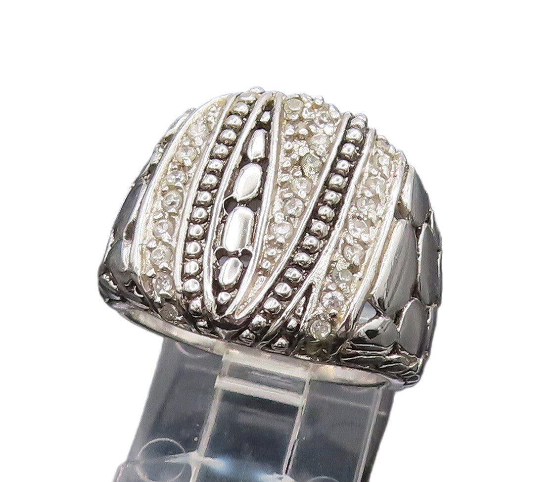925 Silver  Vintage Beaded Cubic Zirconia Cobblestone Ring Sz 7  RG26283