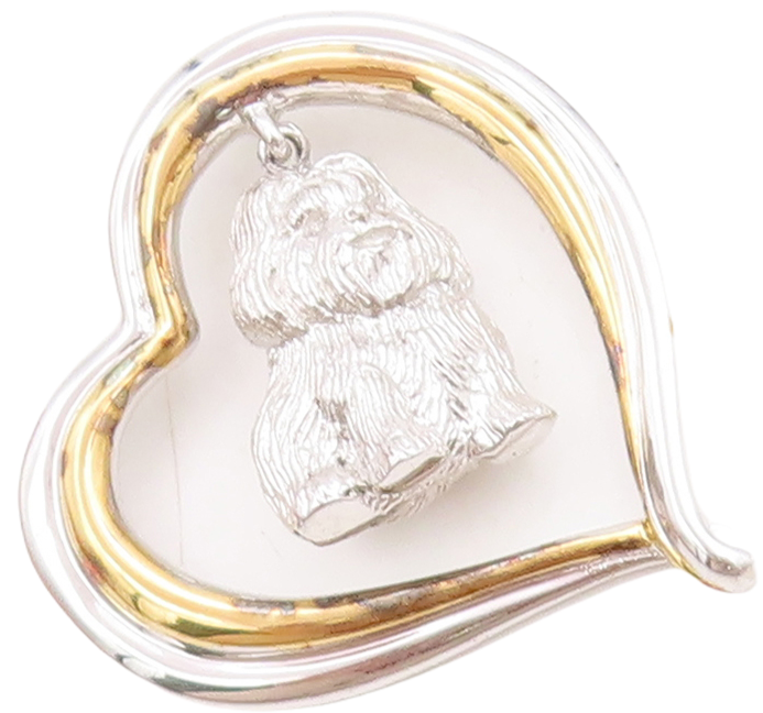 925 Sterling Silver Vintage Pendant Designer Heart With Dangling Puppy  PT23867