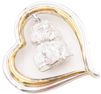925 Sterling Silver Vintage Pendant Designer Heart With Dangling Puppy  PT23867