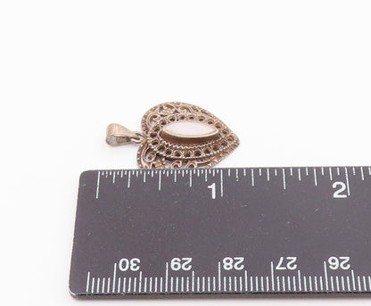 925 Sterling Silver  Vintage Mother Of Pearl Love Heart Pendant  PT17704