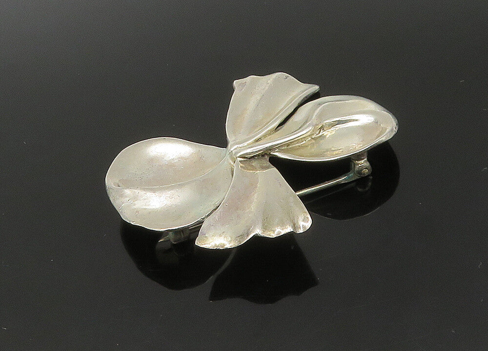 HSA 925 Sterling Silver  Vintage Shiny Bow Tied Ribbon Brooch Pin  BP8913