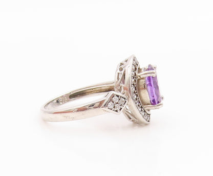 925 Sterling Silver Vintage Ring Elegant Amethyst Halo CZ Band  Sz 6  RG35826