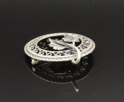DANECRAFT 925 Silver  Vintage Antique Leaf & Swirl Border Brooch Pin  BP9593