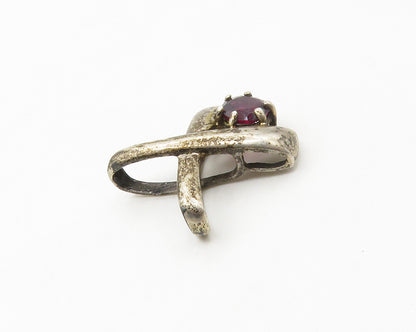 925 Sterling Silver  Vintage Prong Set Garnet Crossed Slide Pendant  PT13594