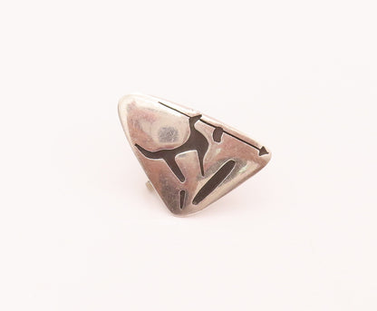 MEXICO 925 Silver  Vintage Modernist Wildlife Etched Triangle Earrings EG12471