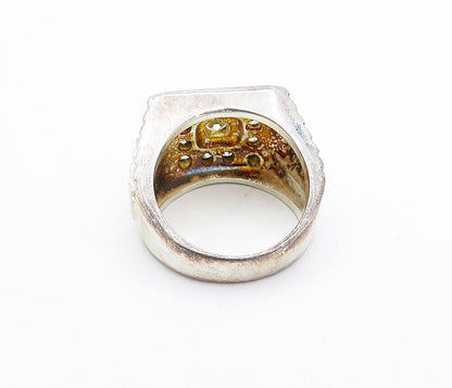 925 Sterling Silver  Vintage Cubic Zirconia Square Cocktail Ring Sz 9  RG3735