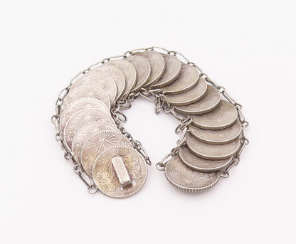 925 Sterling Silver Vintage Bracelet Mexican 20 Cent Chained Linked  BT10366
