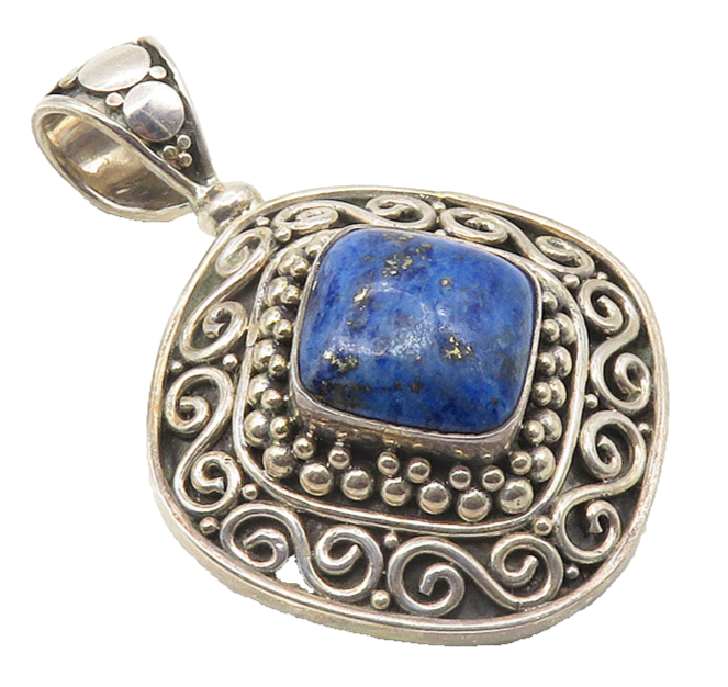 BALI 925 Sterling Silver  Vintage Lapis Lazuli Swirl Pattern Pendant  PT9471