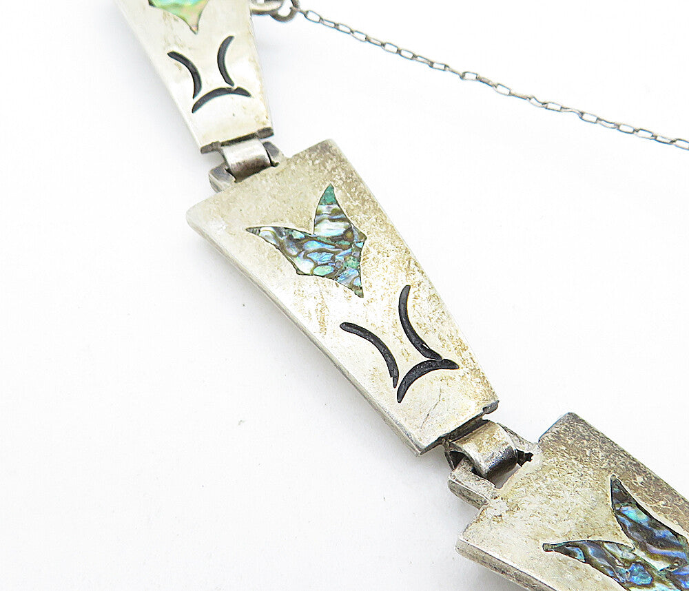 TAXCO MEXICO 925 Silver  Vintage Inlaid Abalone Shell Chain Bracelet  BT2026