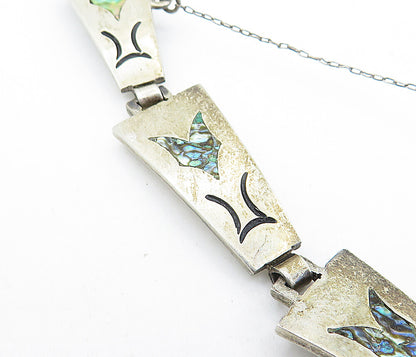 TAXCO MEXICO 925 Silver  Vintage Inlaid Abalone Shell Chain Bracelet  BT2026