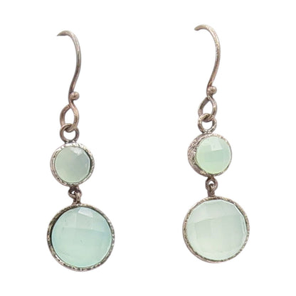 925 Sterling Silver Vintage Earrings Round Green Gemstone Drop Dangles  EG13770