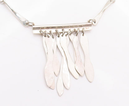 925 Sterling Silver Vintage Necklace Solid Trible Chips Link & Dangles  NE4274