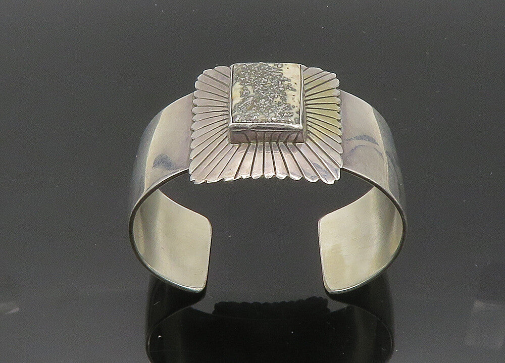 BAL NAVAJO 925 Silver  Vintage Metallic White Stone Cuff Bracelet  BT8204