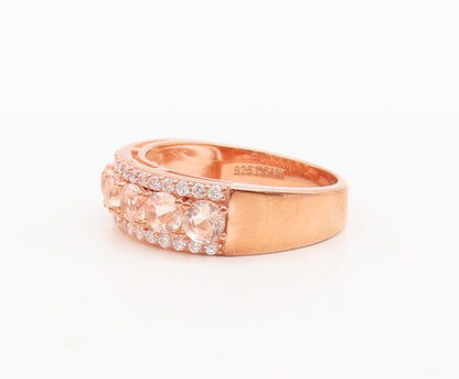 925 Sterling Silver Vintage Ring Rose Gold Plated Morganite & CZ  Sz 7.5 RG29581