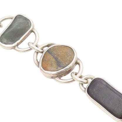 925 Sterling Silver Vintage Bracelet Chunky Multi Gemstone Solid Link  BT11709