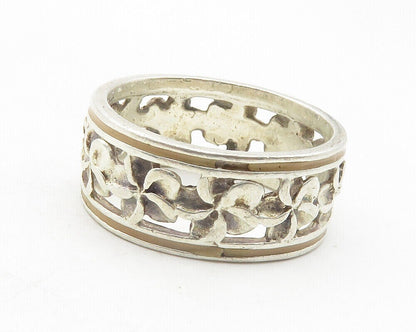 925 Sterling Silver  Vintage Flower Motif Round Band Ring Sz 8.5  RG11939