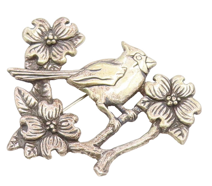 925 Sterling Silver Vintage Brooch Pin HAND & HAMMER Cardinal Bird  BP12657