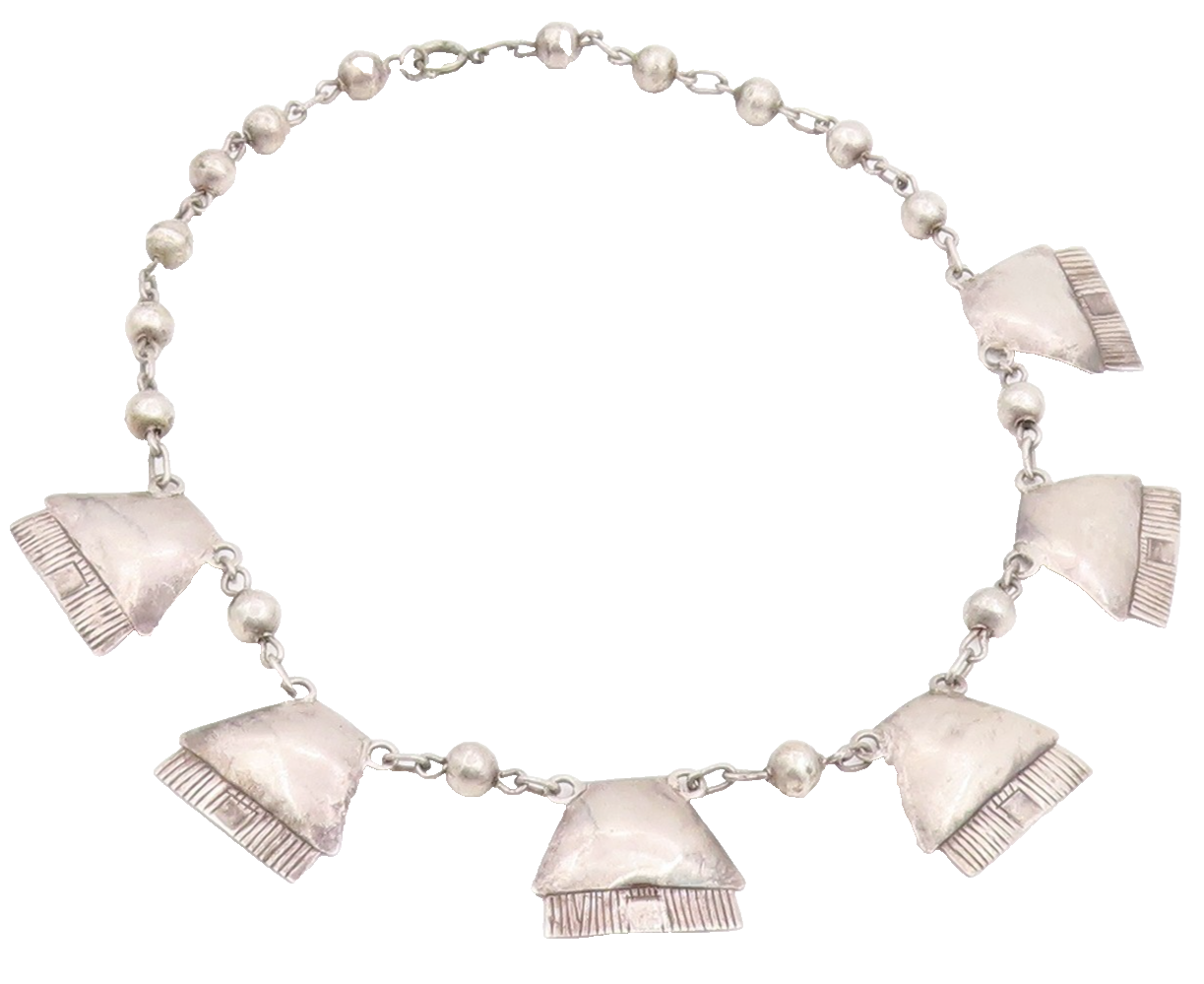 925 Sterling Silver Vintage Necklace Antique Etched Geometric Choker  NE4772