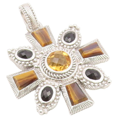 925 Sterling Silver Vintage Pendant JUDITH RIPKA Gemstone Maltese Cross  PT26418