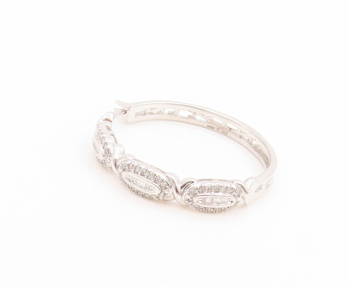 925 Sterling Silver Vintage Earrings Real 1/2ct Diamonds Elegant Hoops  EG14019
