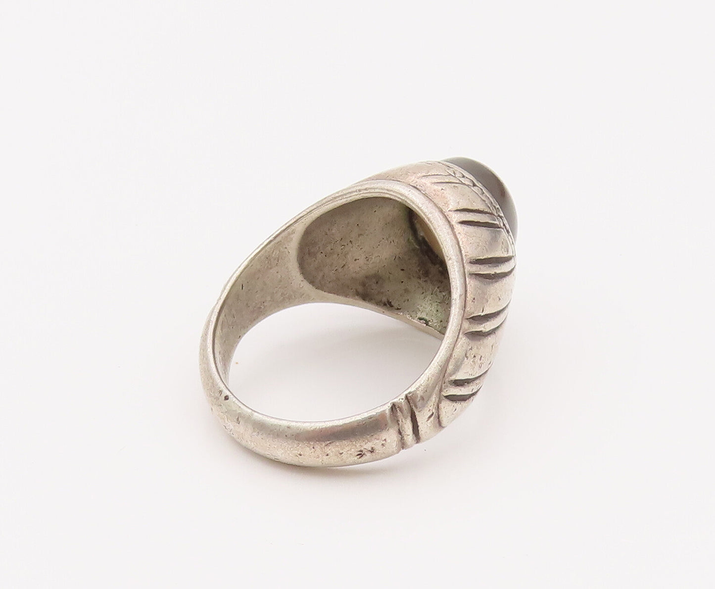 925 Silver  Vintage Minimalist Tribal Cabochon Agate Ring Sz 10  RG26692