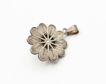 925 Sterling Silver  Vintage Enamel Windmill Filigree Flower Pendant  PT14703