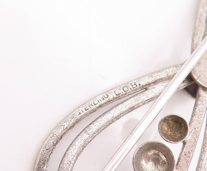 925 Sterling Silver Vintage Brooch Pin Double Ribbon Cutout Beaded Bow  BP11114
