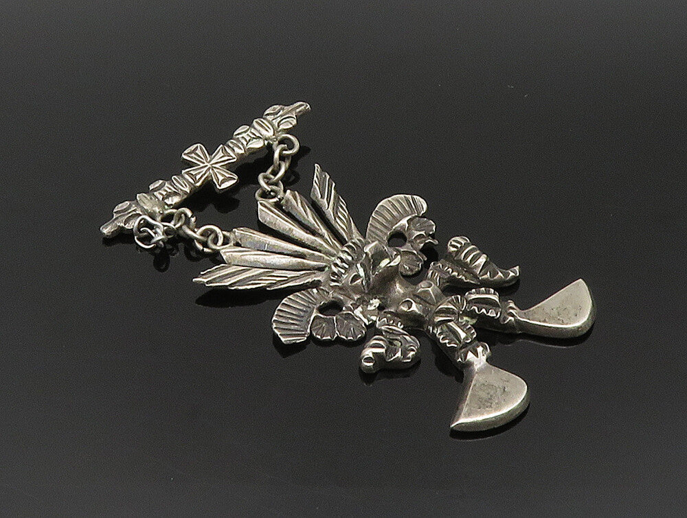 925 Sterling Silver  Vintage Sculpted Tribal Warrior Dangle Pendant  PT20229