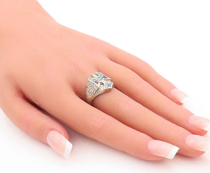 925 Sterling Silver Vintage Ring SOUTHWESTERN Bird Crush Turquoise Sz 8 RG28937