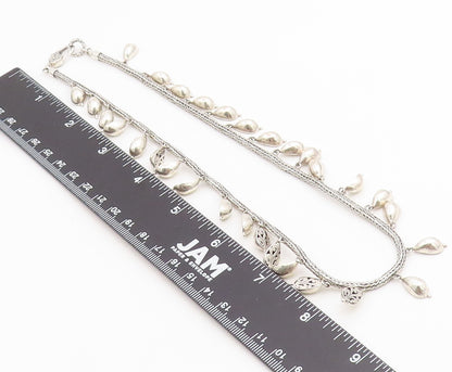 925 Sterling Silver Vintage Necklace Classic Foxtail Chain With Droplets  NE4891