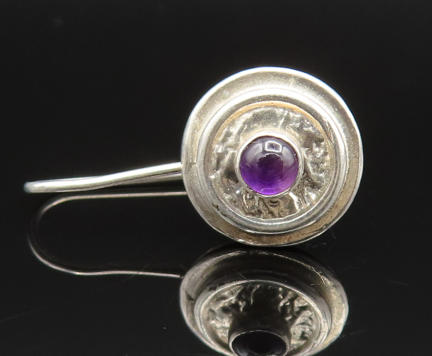 925 Sterling Silver  Vintage Cabochon Amethyst Round Spiral Earrings  EG11880