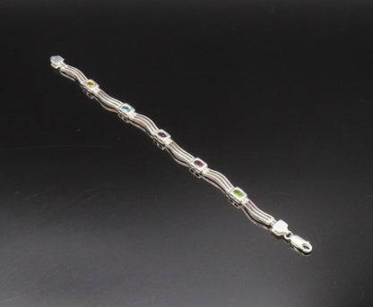 925 Silver  Vintage Peridot Garnet & Gemstones Open Row Link Bracelet  BT9722