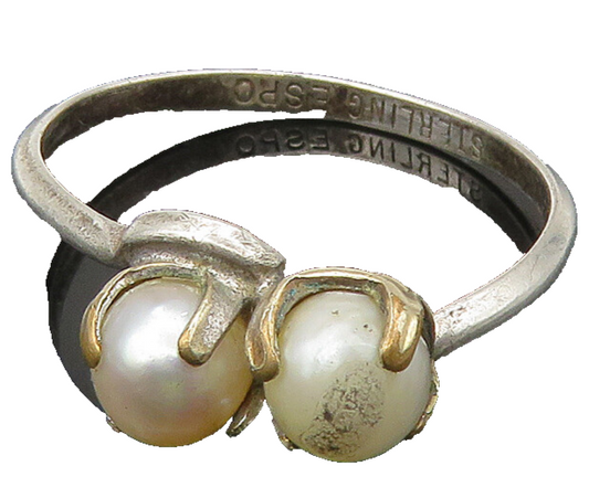 ESPO 925 Sterling Silver  Vintage Freshwater Pearls Band Ring Sz 8.5  RG21690