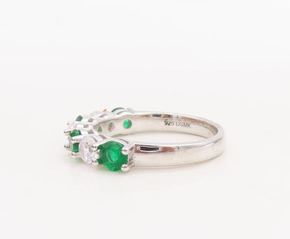 925 Sterling Silver Vintage Ring Stackable Green & White Topaz  Sz 7  RG29786