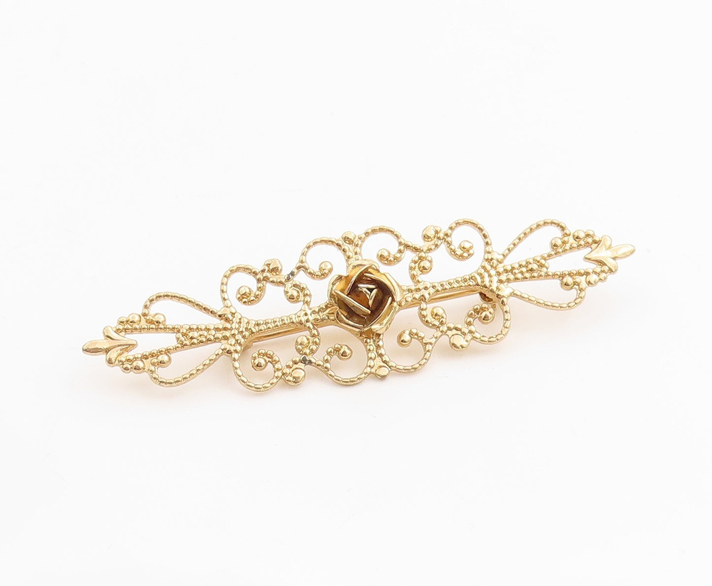 925 Sterling Silver Vintage Brooch BEAU Gold Plated Rose Filigree Pin   BP11973