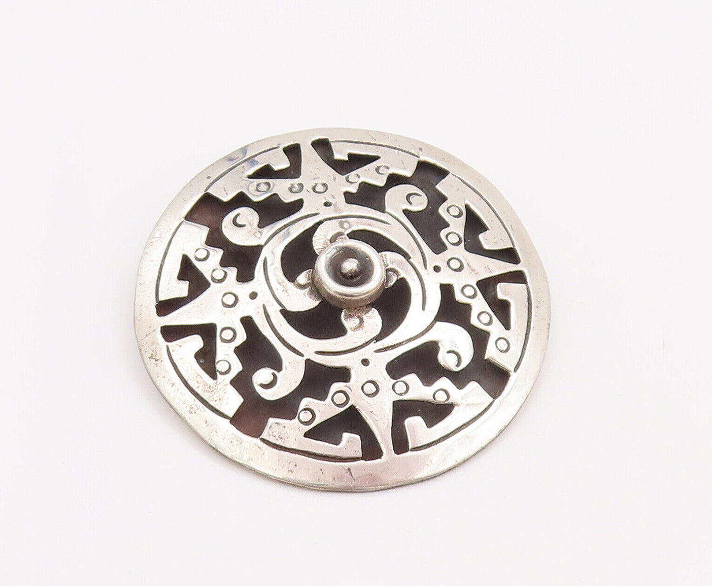 925 Sterling Silver Vintage Brooch Pin MEXICO Swirly Carve Trible Design BP10907