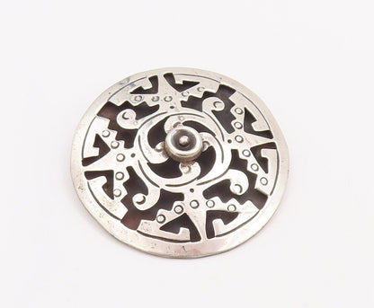 925 Sterling Silver Vintage Brooch Pin MEXICO Swirly Carve Trible Design BP10907
