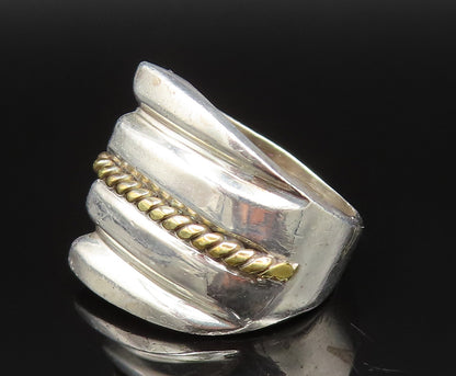 MEXICO 925 Silver  Vintage Two Tone Rope Twist Ribbed Ring Sz 6  RG25459