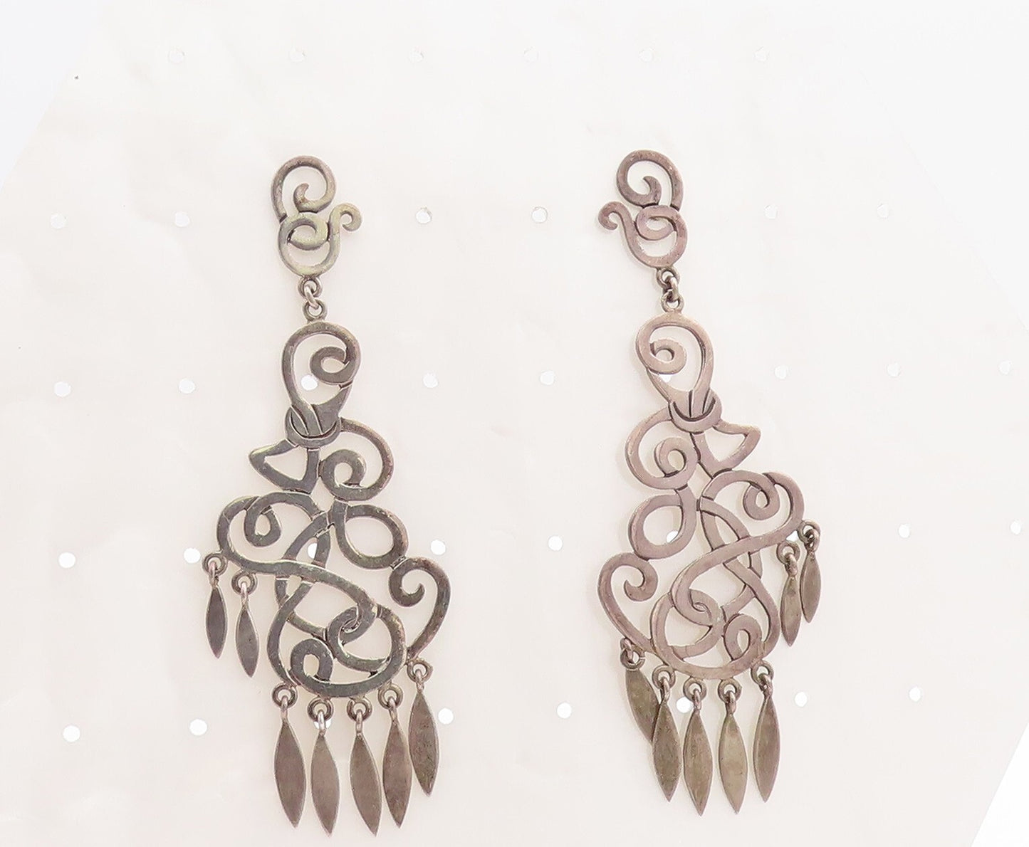 925 Sterling Silver Vintage Earrings TAXCO Large Designer Solid Cutout EG13233