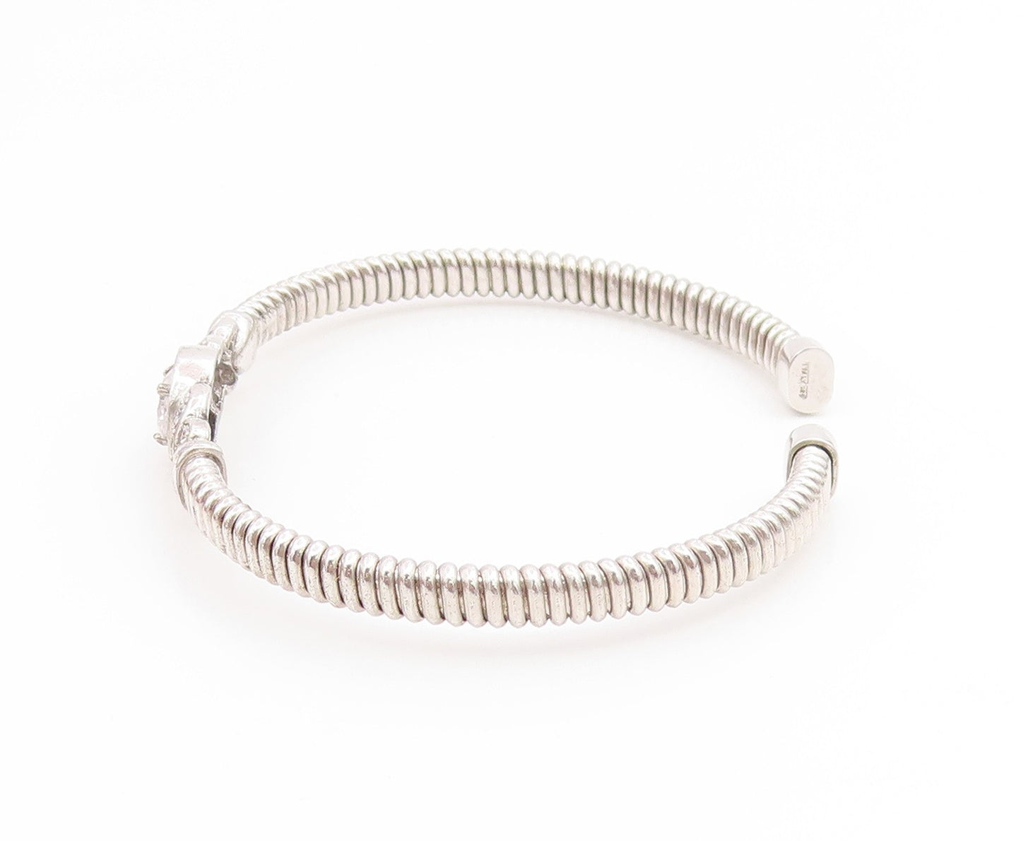 925 Sterling Silver Vintage Bracelet Elegant CZ Crossover Swirl Cuff  BT11887