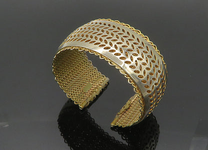 VOLUPTE 925 terling Silver  Vintage Shiny Floral Leaf Vine Cuff Bracelet  BT8069