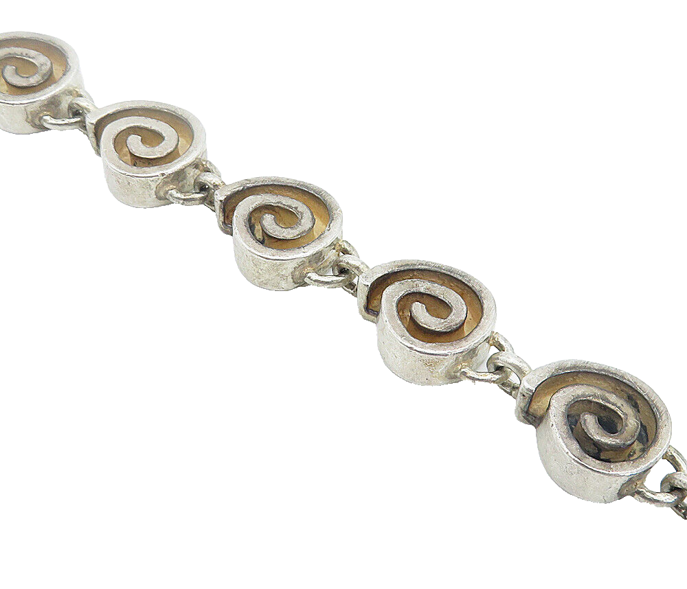 925 Sterling Silver & 14K GOLD  Vintage Spiral Link Chain Bracelet  BT3326