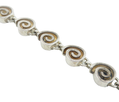 925 Sterling Silver & 14K GOLD  Vintage Spiral Link Chain Bracelet  BT3326