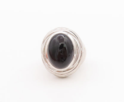 925 Sterling Silver Vintage Ring Oval Cabochon Onyx Grooved Dome Sz 8  RG29049
