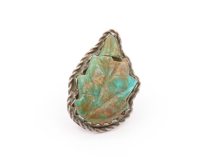 925 Sterling Silver Vintage Ring NAVAJO ZUNI Large Turquoise Leaf SZ 6.5 RG32119